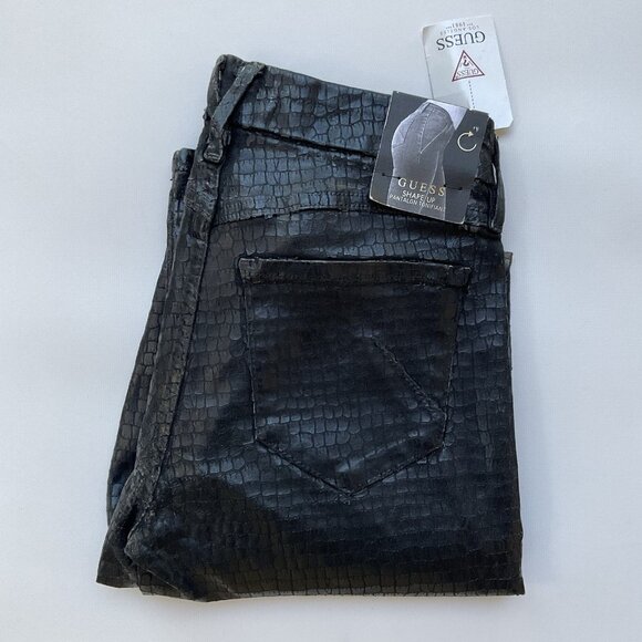 Guess Women’s Shape Up Seamless Skinny Jeans Reptile Black Waxed Finish Size 25 - Picture 1 of 14